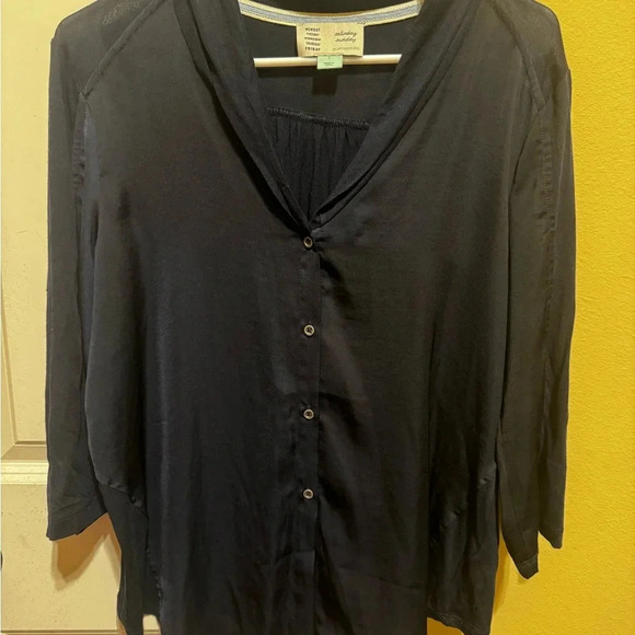 Anthropologie Saturday Sunday Navy Blue Button Up Blouse Tie Front Sz Small - Picture 4 of 14